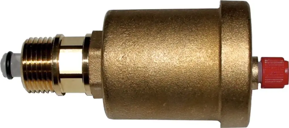 Automatisches Entlüftungsventil mit Absperrautomatik, in Metalloptik, abgebildet auf weißem Hintergrund. Produkt von Wolf, für Heizungsanlagen geeignet.